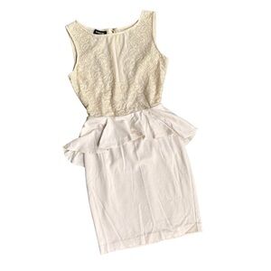 Bebe Cream Lace Peplum Dress